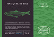 Premium Quality Ocean Sardine Abstract Vector Packaging Design or Label. Modern Typography and Hand Drawn Sketch Fish Pattern Background Seafood Layout