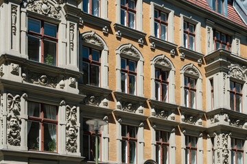 Canvas Print - beautiful, old residential building restored facade  -