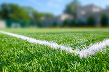 Sports Ground, Field With Artificial Turf For Playing Soccer And Other Ball Sport Games.