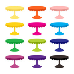 Wall Mural - Empty cake stand multicolored icon set. Clipart image isolated on white background