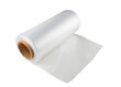 © Denis - A roll of wrapping plastic film on a white background. Polypropylene or polyethylene rolls for packaging in food bags.