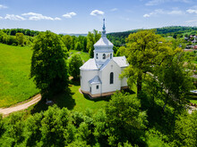 Saint Michael The Archangel Orthodox Church In Wielopole Zazgorz, Podkarpacie,Poland. Drone View