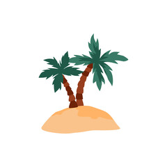 Tropical sandy island with palm trees, flat vector illustration isolated.