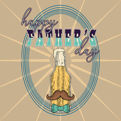 Wall Mural - Vintage Father day poster with a beer bottle with a mustache and a bowtie