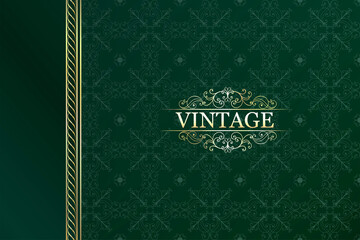 Wall Mural - Luxurious vintage background. Exclusive design of labels, badges, frames, logo, packaging. Gold monogram ornament on a green background. Great for
perfumery, soap, lotions. Can be used for background 