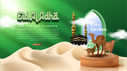 Realistic Islamic Eid Al Adha Mubarak Background with Animal For sacrifice