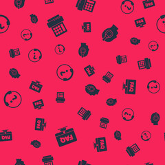 Poster - Set Computer monitor and FAQ, Telephone, 24 hours support and Support operator in touch on seamless pattern. Vector