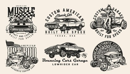 Sticker - Vintage custom cars designs set