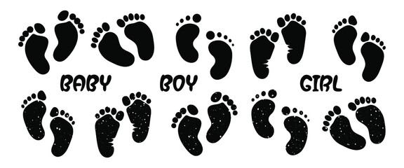 Wall Mural - Cute children's footprints. human feet standing on the ground. isolated on white background