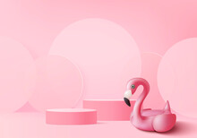 3d Pink Flamingo Render For Summer, Background Product Display Podium Scene With Pink Geometric Platform. Background Vector 3d Render With Podium. Stand To Show Cosmetic Product Holiday Studio