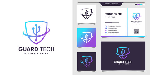 Wall Mural - Shield logo template with creative concept and business card design. Premium Vector