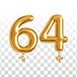 Vector realistic isolated golden balloon number of 64 for invitation decoration on the transparent background.