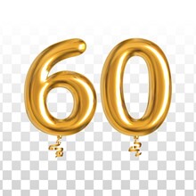 Vector Realistic Isolated Golden Balloon Number Of 60 For Invitation Decoration On The Transparent Background.