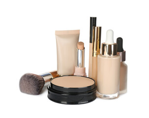 Foundation makeup products on white background. Decorative cosmetics