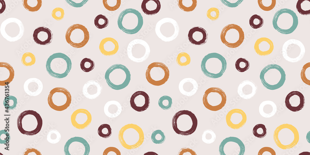 Colorful seamless pattern with rings in brush stroke technique. Vector ...