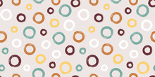 Colorful Seamless Pattern With Rings In Brush Stroke Technique. Vector Abstract Background With Hand Painted Circles.