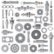 © Vector Tradition - Car engine, machine spare parts, mechanism steel bolts and nuts, bearing, cogwheel and spring absorbers. Vector engine gaskets and crankshaft, machine gearwheels, transmission and gearbox parts
