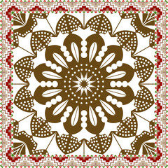 Poster - Abstract square scarf pattern design with floral ornament on colored background