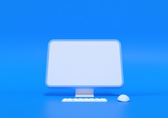 Aufkleber - 3D Minimal desktop with blank screen mockup, Empty screen for text, and logo replacement concept. 3d render illustration.
