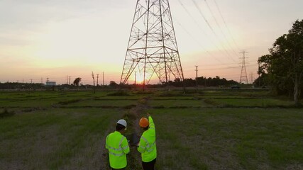 Wall Mural - 4k vdo, team work of engineers and technician working inspections at the electric power station to v