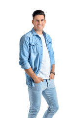 Poster - Fashionable young man on white background