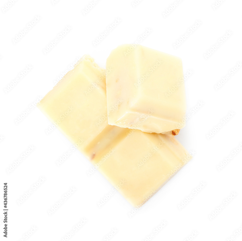 Chocolate pieces on white background