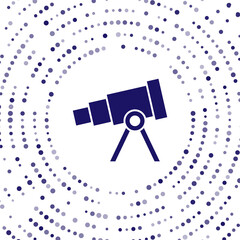 Poster - Blue Telescope icon isolated on white background. Scientific tool. Education and astronomy element, spyglass and study stars. Abstract circle random dots. Vector