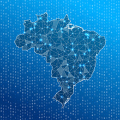 Poster - network map of brazil. country digital connections map. technology, internet, network, telecommunica