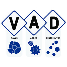 VAD - Value Added Distributor Acronym. Business Concept Background.  Vector Illustration Concept With Keywords And Icons. Lettering Illustration With Icons For Web Banner, Flyer, Landing Pag