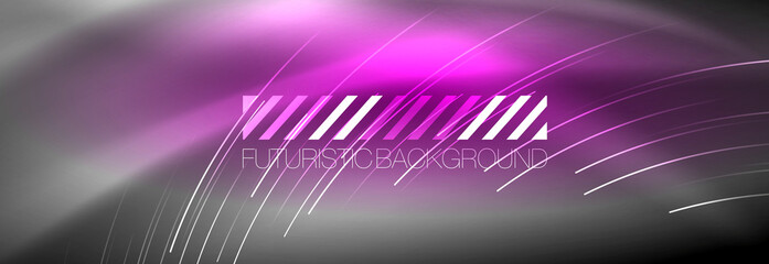 Neon glowing lines, magic energy and light motion background. Vector wallpaper template