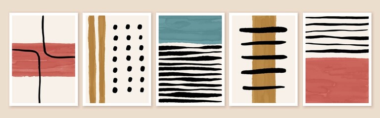 Poster - Set of backgrounds with abstract geometric shapes, textures, lines, dots.