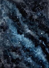 Wall Mural - Cloudy Night Sky With Stars Watercolor Background