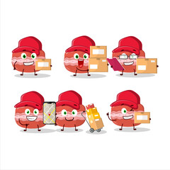 Sticker - Cartoon character design of red macaron working as a courier