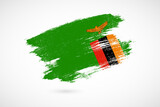 Fototapeta  - Happy independence day of Zambia with vintage style brush flag background