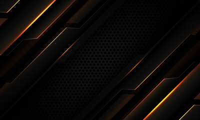 Abstract dark grey metallic cyber geometric gold light slash on black circle mesh design modern futuristic technology background vector illustration.