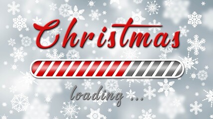 Fototapete - Christmas loading greeting card - white lettering and loading bar on red background - 3D Illustration