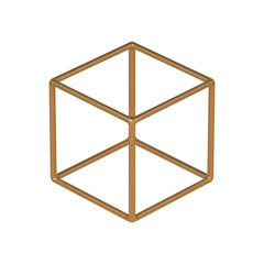 Poster - Gold 3d cubic frame vector template. Digital design piece with geometric perspective for creative technology interiors.