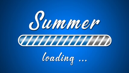 Fototapete - Loading summer greeting card - white lettering and loading bar on blue background in light effect - 3D Illustration