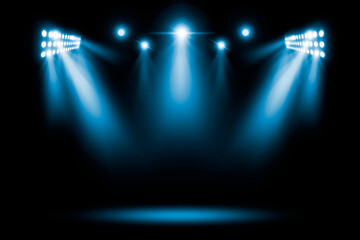 Wall Mural - Stage podium with Blue lighting, Stage Podium Spots Scene Background.