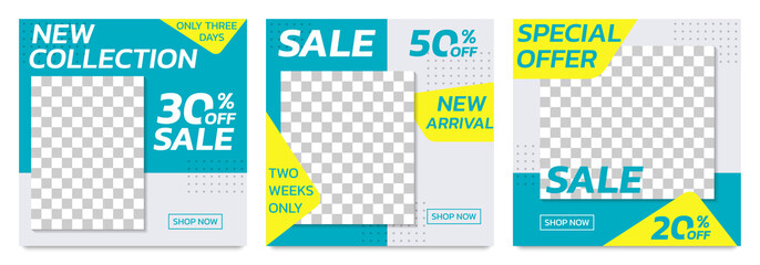 Wall Mural - sale banners template for social media post. modern discount poster or frame set for web advertising