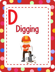 Alphabet flashcard with letter D for Digging