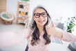 © deagreez - Photo of positive happy nice old lady make thumb-up smile make selfie good mood indoors inside house home