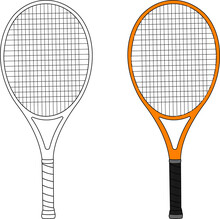 Tennis Racket Vector Drawing Line Art And Colored
