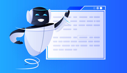 Poster - robot chatbot assistant with speech bubble online communication artificial intelligence concept