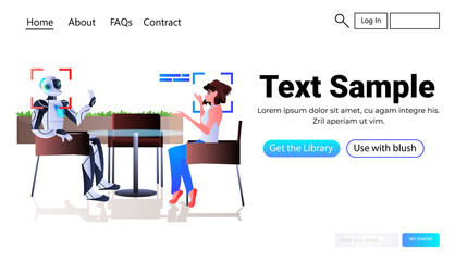 Poster - robot assistant discussing with woman detection and identification facial recognition system artificial intelligence