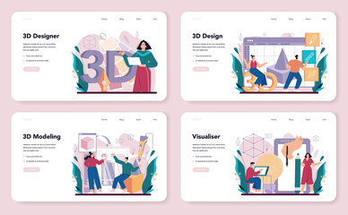 Poster - Designer 3D web banner or landing page set. Digital drawing