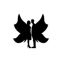 Icon Black Silhouette Of Abstract Couple Man And Woman With Butterfly Wings