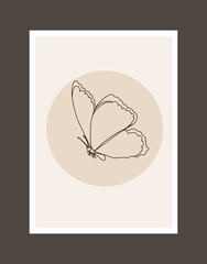 Wall Mural - flying butterfly sketch on brown background, painting on the wall