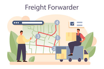 Wall Mural - Freight forwarder concept. Loader in uniform delivering a cargo.