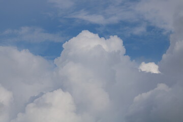 white fluffy clouds on blue sky in summer
